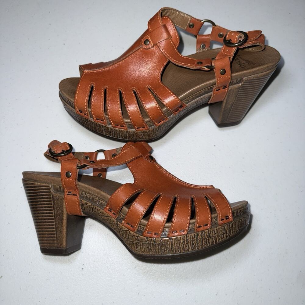 Dansko Tan Leather Strappy Block Heel Sandals